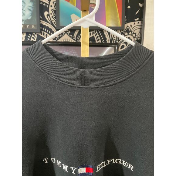 Vintage 90s Tommy Hilfiger Black Crewneck Sweater Charcoal Gray XL Made In USA - Picture 5 of 8